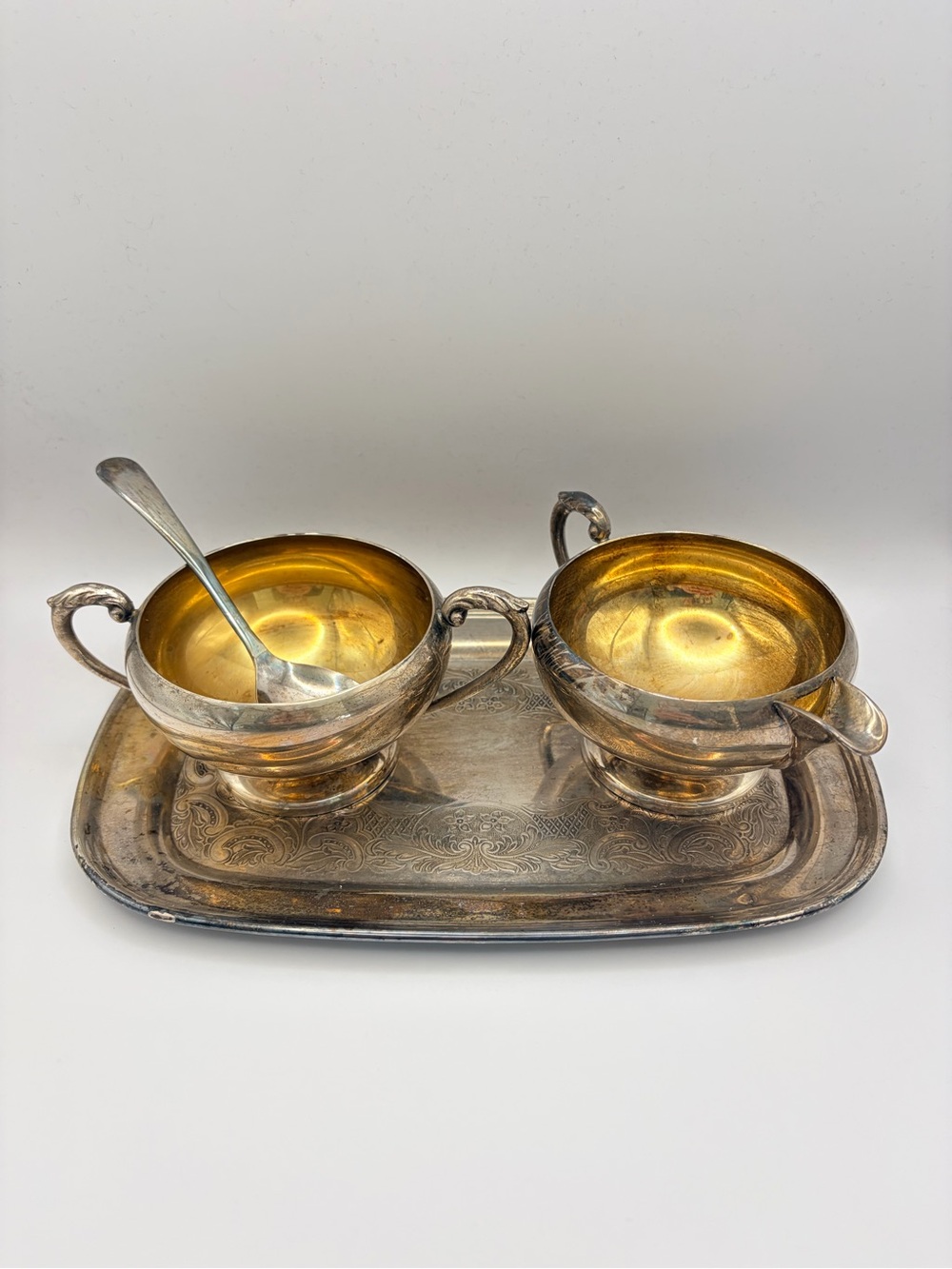 Vintage Coronet Silver-Plated Sugar and Creamer Set with Tray